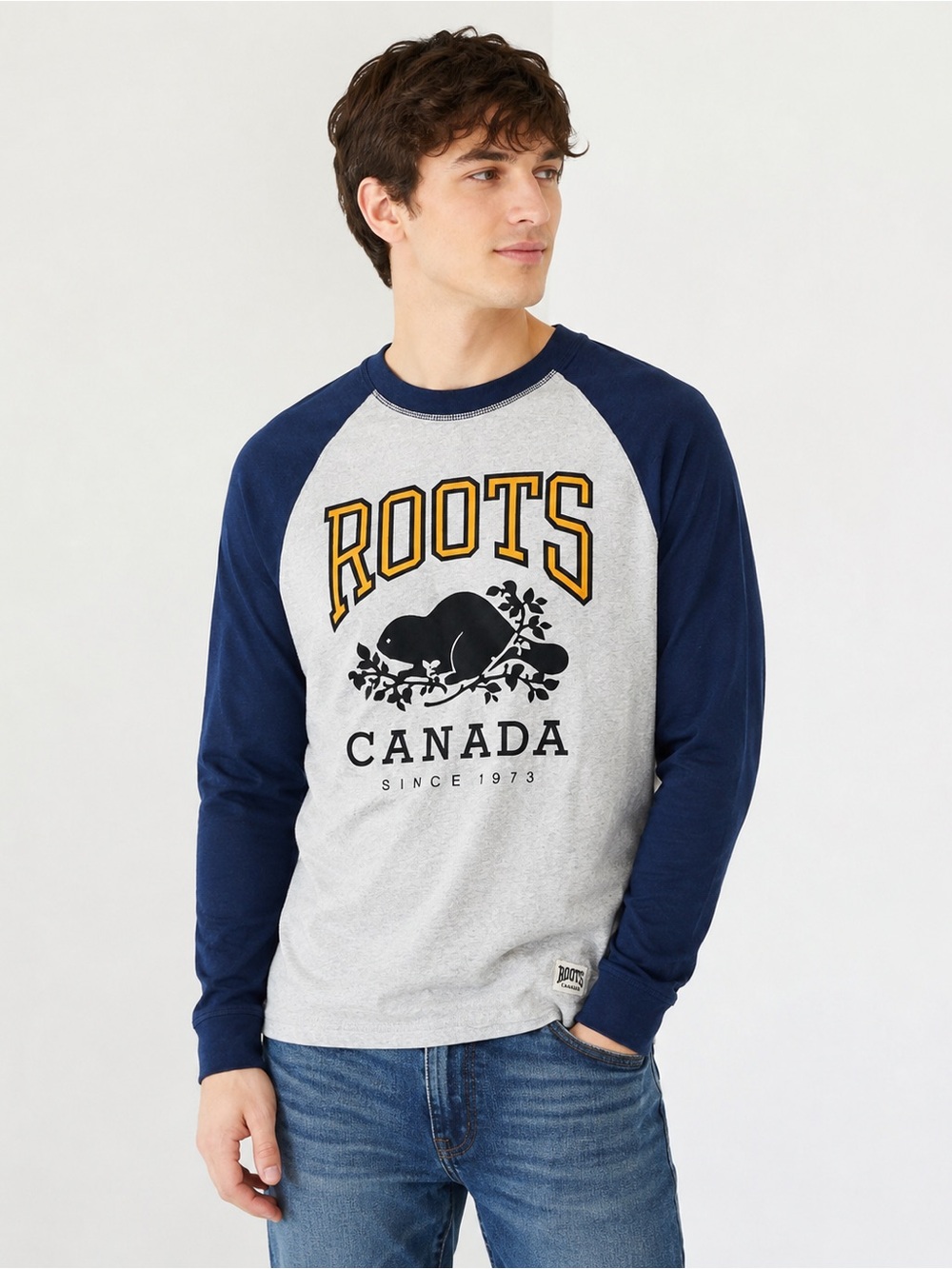 Roots Canada Beaver Logo Raglan Long Sleeve Tee Men’s S